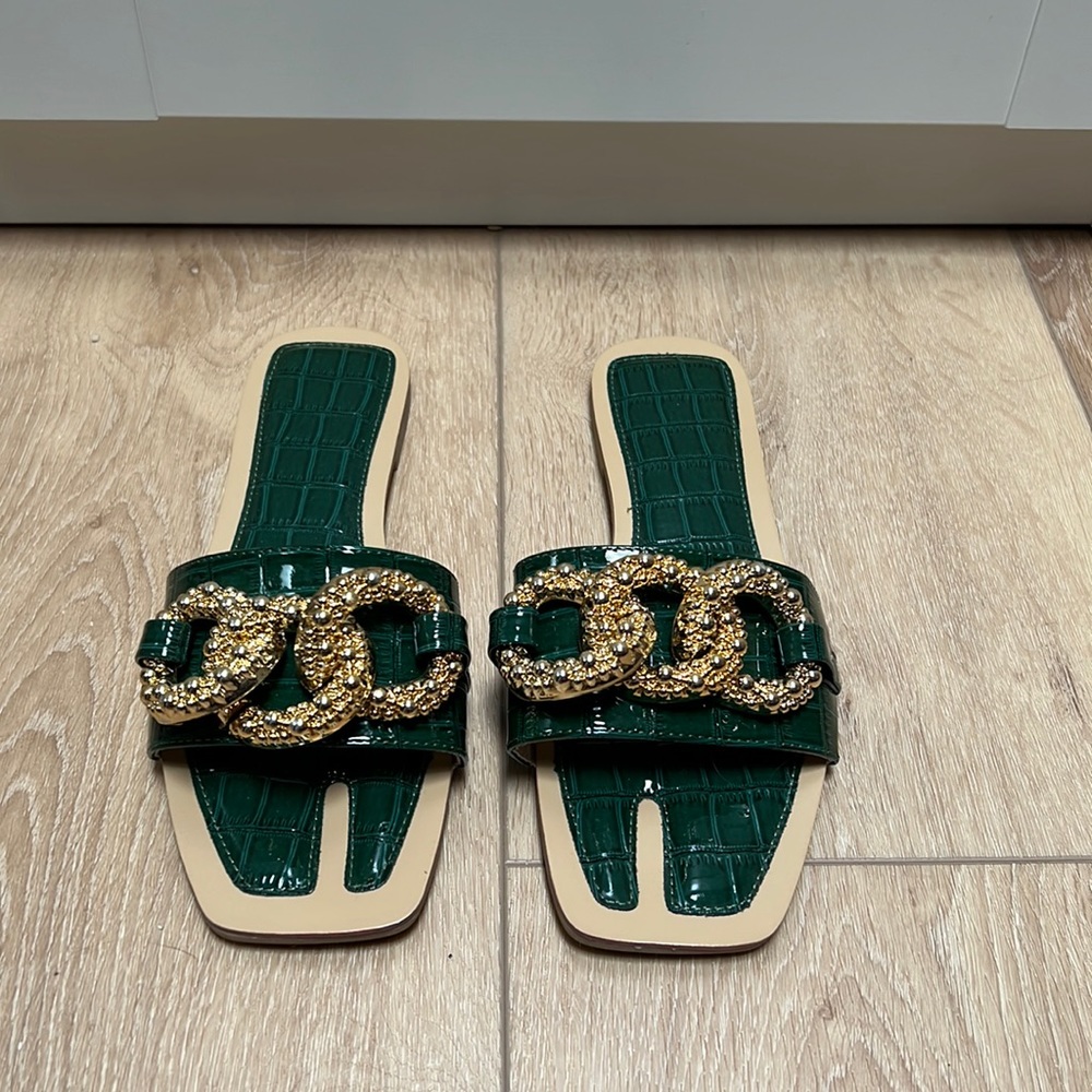 Emerald Green Slide Sandals